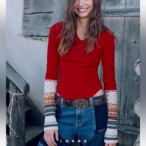 We the Free Cozy Craft Cuff Thermal Top Red Worn Once! Small